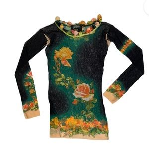 Jean Paul Gaultier Maille Femme Rose Floral Long Sleeve Mesh Top